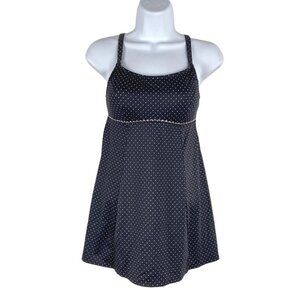L.L. Bean One Piece Swimsuit Dress Polka Dot Black White Women's Size 8